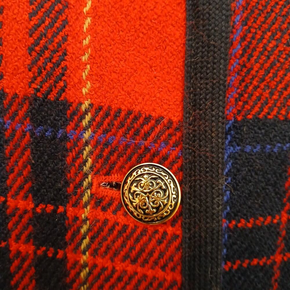 Liz Claiborne Tartan Plaid Red Blue Wool Blend  Button Blazer 12 Career Academia - Picture 6 of 9